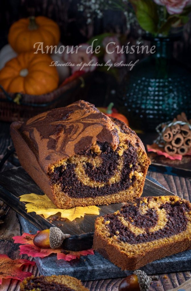 Moist pumpkin chocolate marble cake