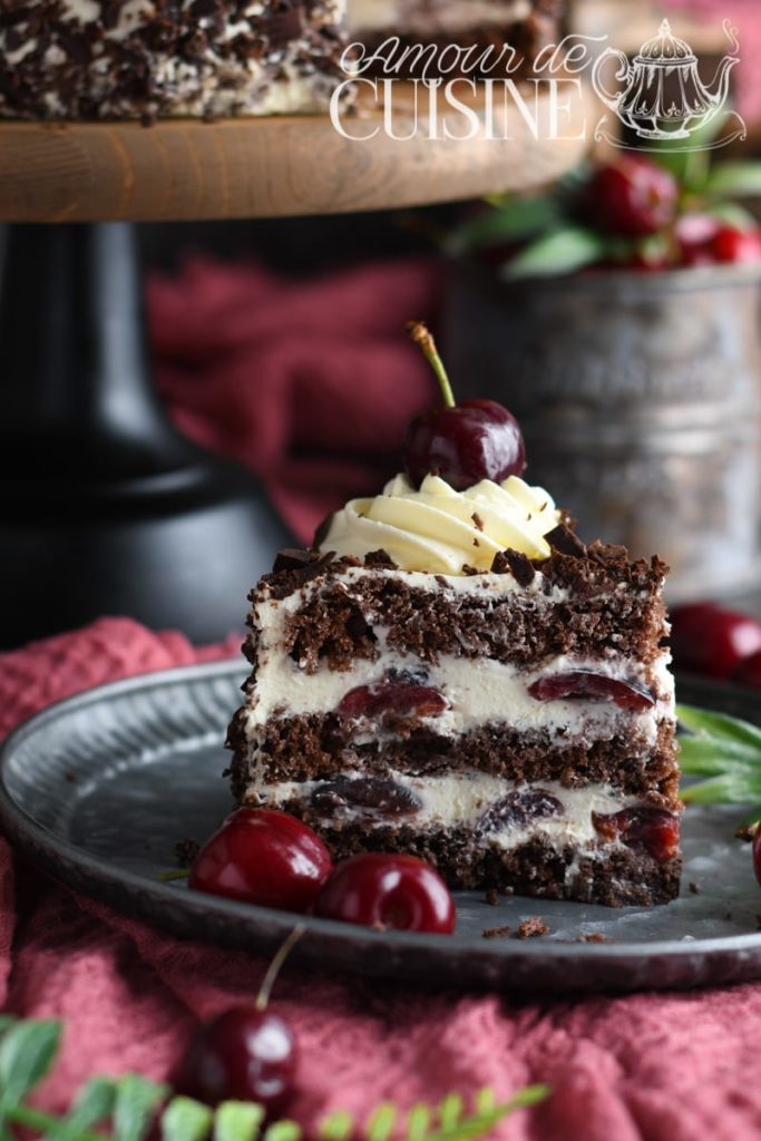 a delicious piece of chocolate layers cake, black forest