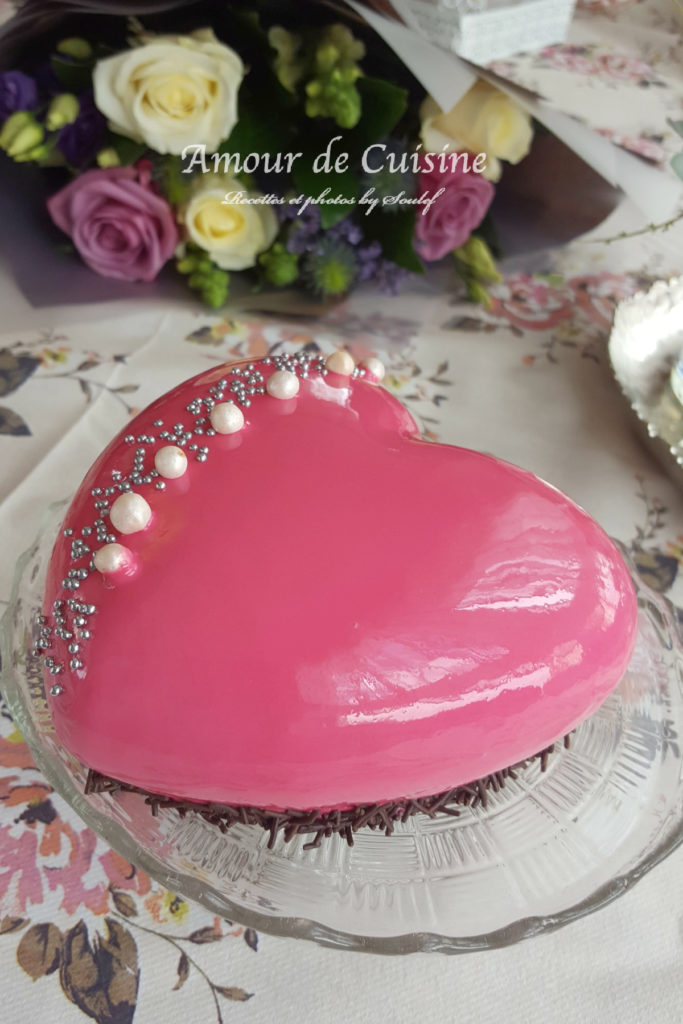 strawberry entremet with mirror glaze